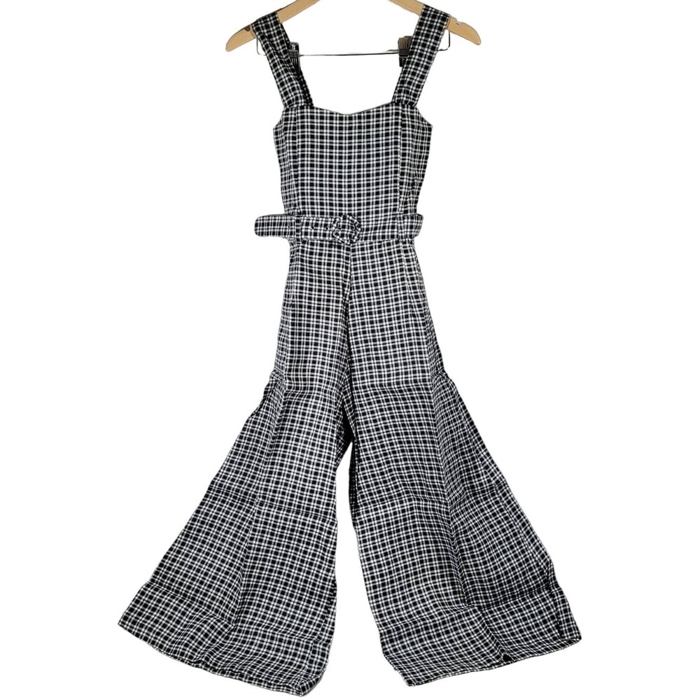 FAITHFULL THE BRAND Liv Jumpsuit Emelinah Check Wide Leg‎ Linen XS
